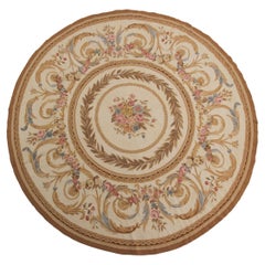 Antiker französischer Aubusson-Teppich Handgewebter Aubusson-Teppich 8x8 Rundteppich 244cm x 244cm