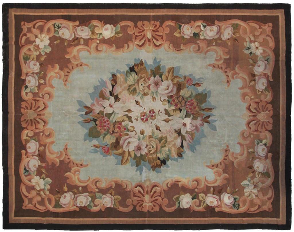 Hand-Woven Antique French Aubusson Rug Handwoven French Rug Pre-1900 Napoleon III Blue For Sale