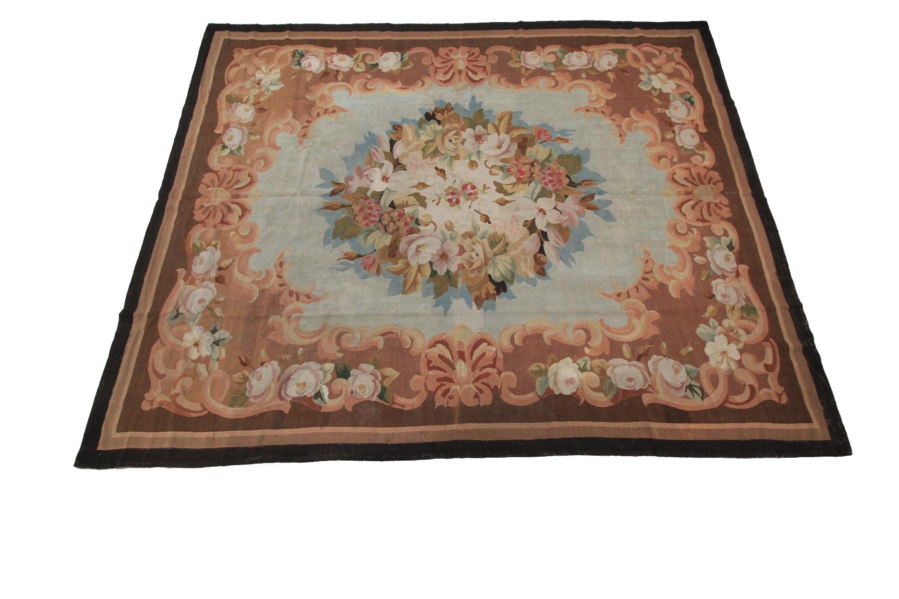 Antique French Aubusson Rug Handwoven French Rug Pre-1900 Napoleon III Blue In Good Condition For Sale In New York, NY