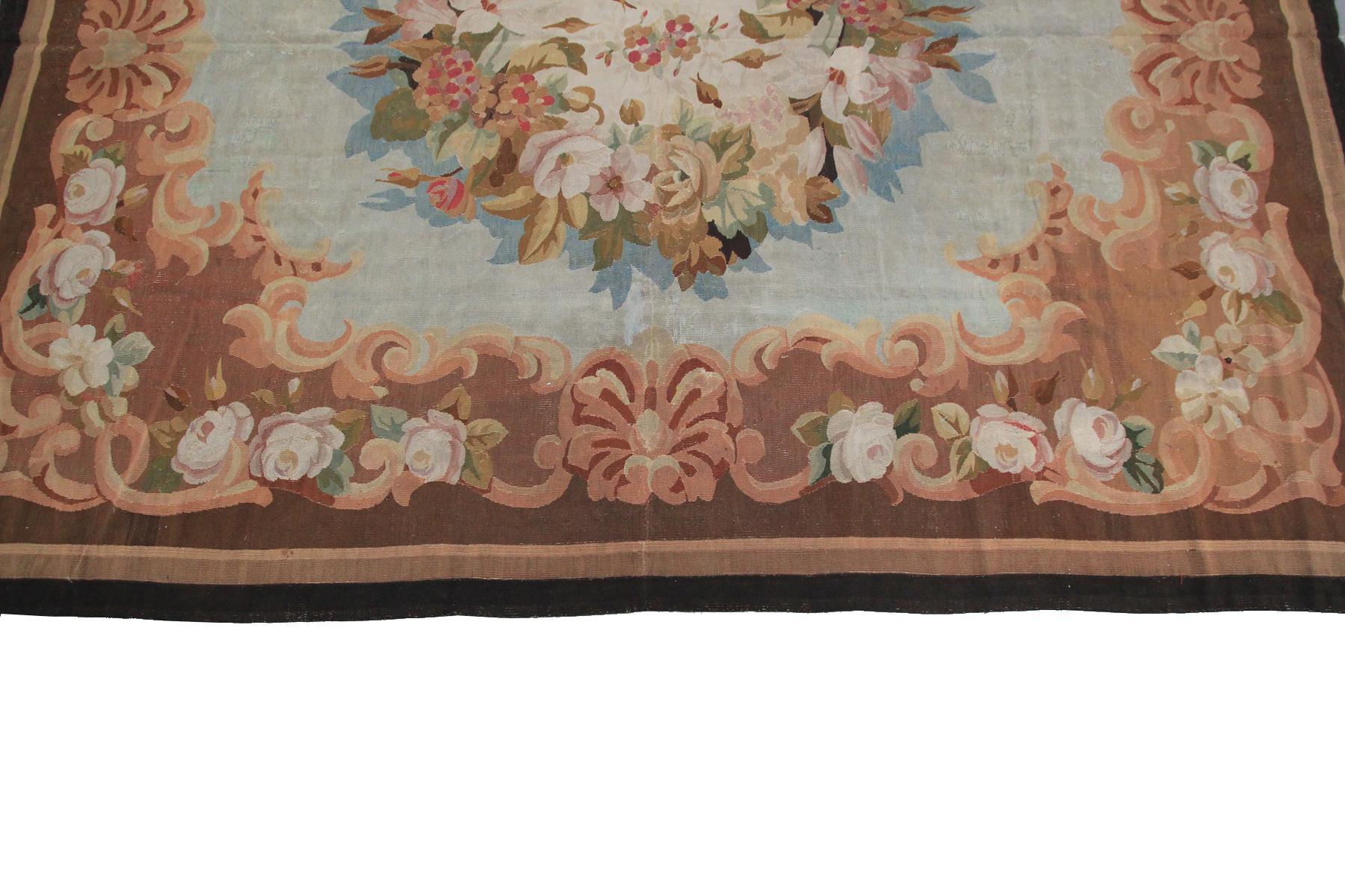 Late 19th Century Antique French Aubusson Rug Handwoven French Rug Pre-1900 Napoleon III Blue For Sale
