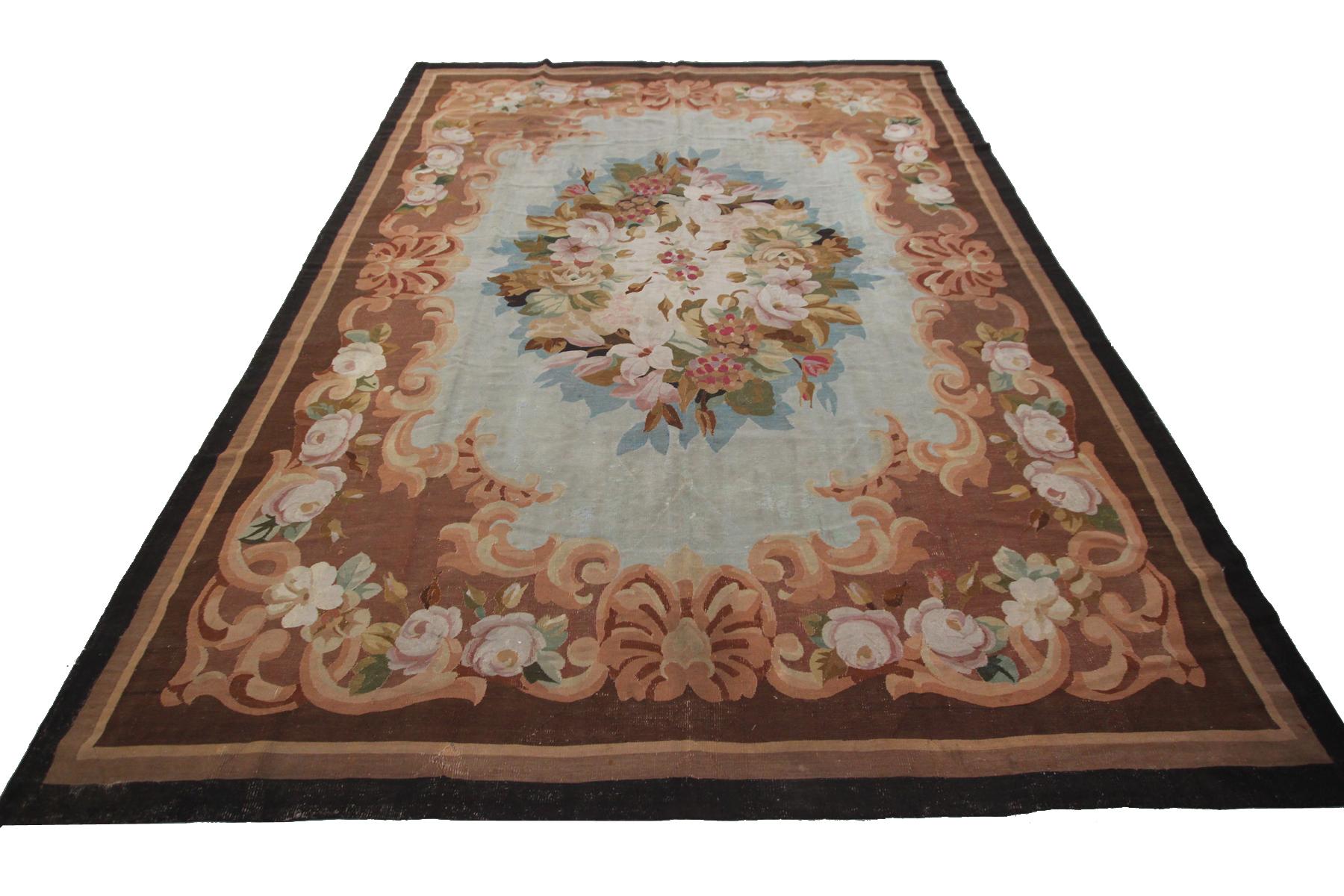 Antique French Aubusson Rug Handwoven French Rug Pre-1900 Napoleon III Blue For Sale 2