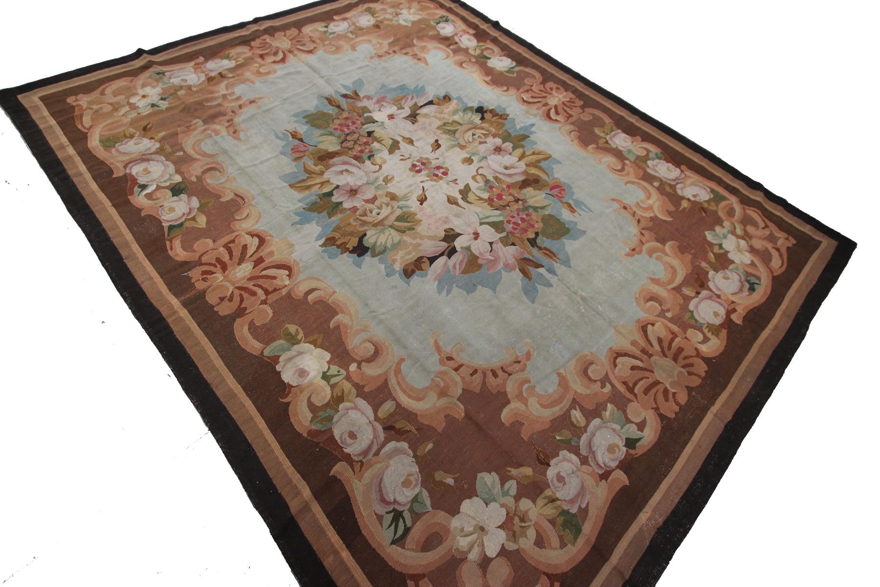 Antique French Aubusson Rug Handwoven French Rug Pre-1900 Napoleon III Blue For Sale 3