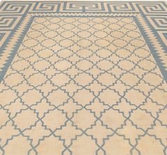 Antique French Aubusson Rug in Beige and Blue