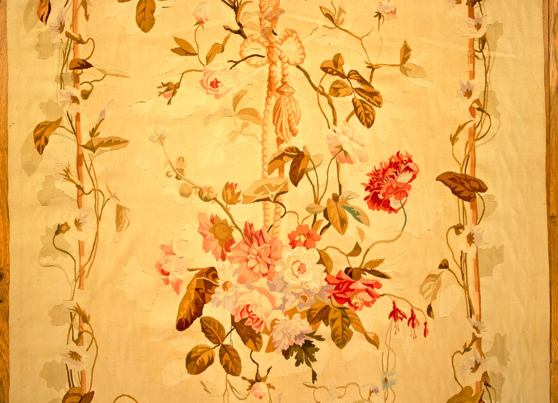 Late 19th Century Antique French Aubusson Rug, in Gallery Size w/ Floral Elements For Sale