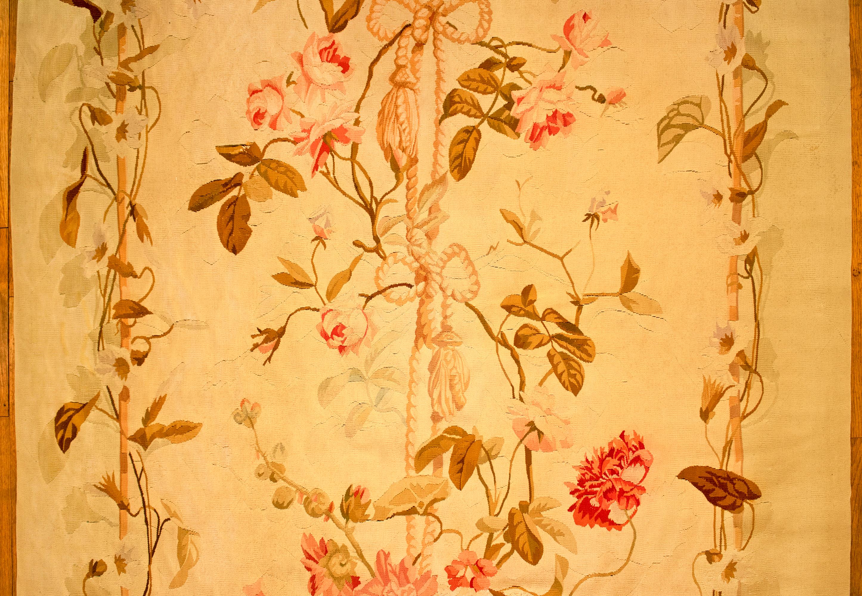 Late 19th Century Antique French Aubusson Rug, in Gallery Size w/ Floral Elements For Sale