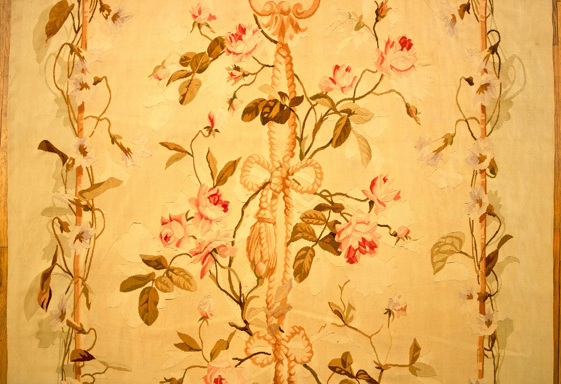 Wool Antique French Aubusson Rug, in Gallery Size w/ Floral Elements For Sale