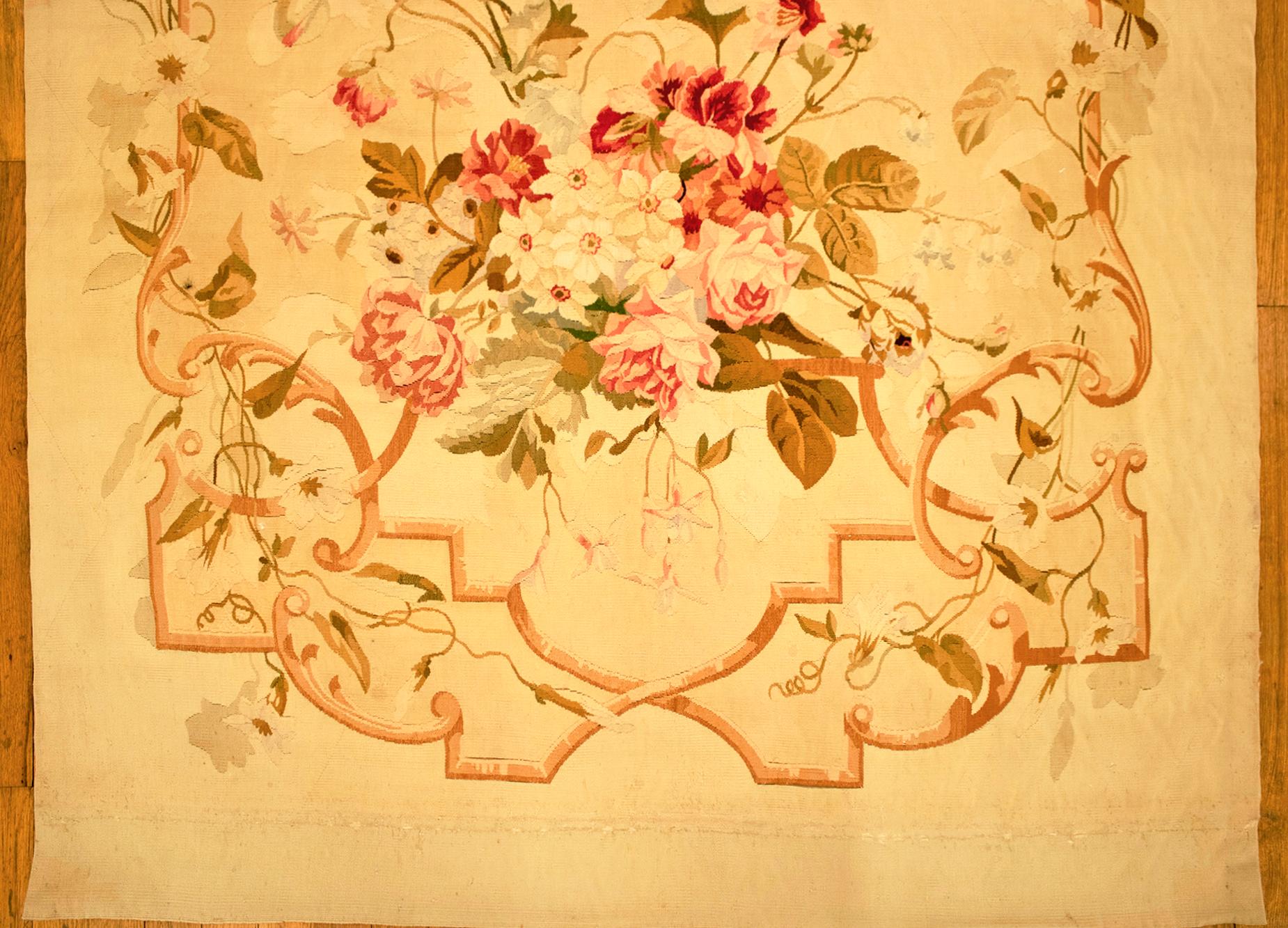 Antique French Aubusson Rug, in Gallery Size w/ Floral Elements For Sale 2