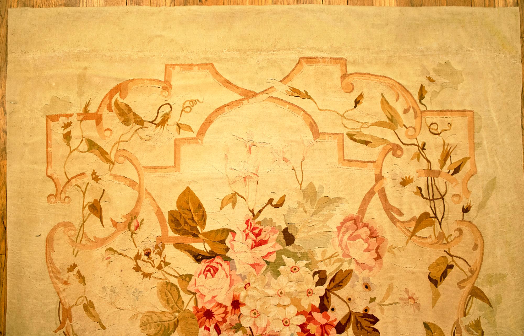 Antique French Aubusson Rug, in Gallery Size w/ Floral Elements For Sale 2
