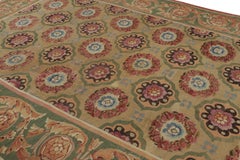 19th Century Antique Aubusson Rug, Green with Floral Medallions - Rug & Kilim