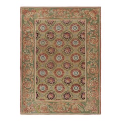 Antique French Aubusson Rug in Green & Gold with Floral Medallions - Rug & Kilim