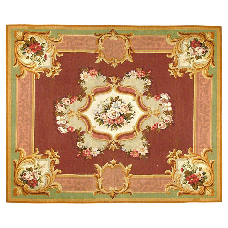 Antique French Aubusson Rug, in Room size W/ Central Medallion and ...