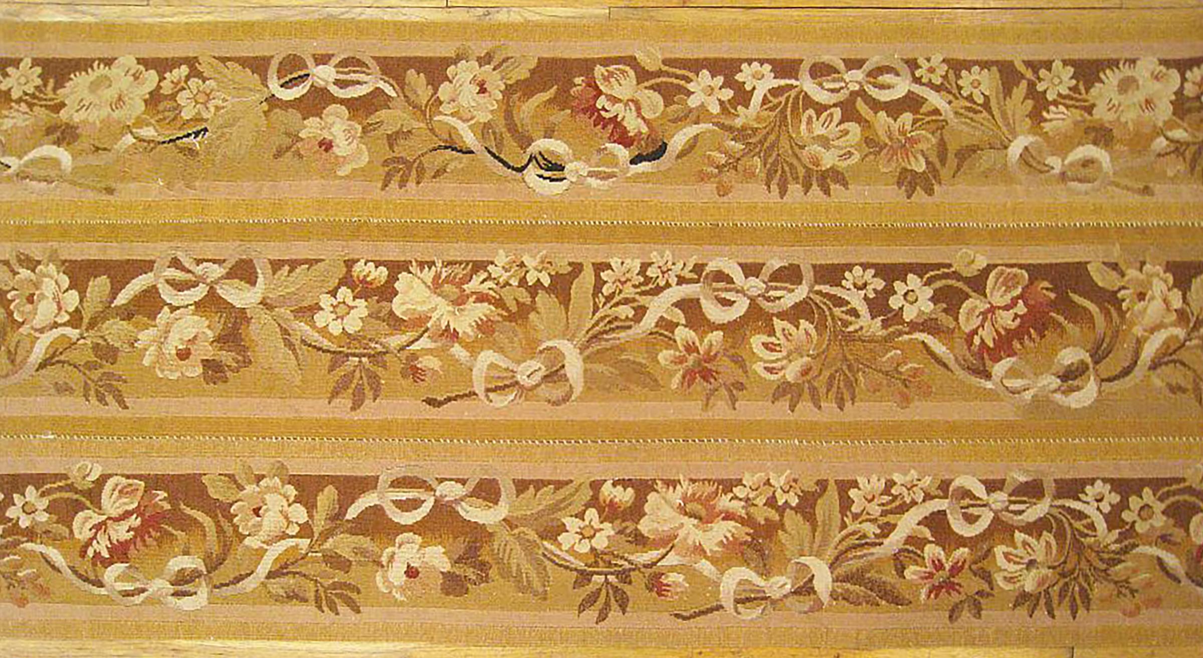 Hand-Woven Antique French Aubusson Rug, in Runner size W/ Floral Elements For Sale