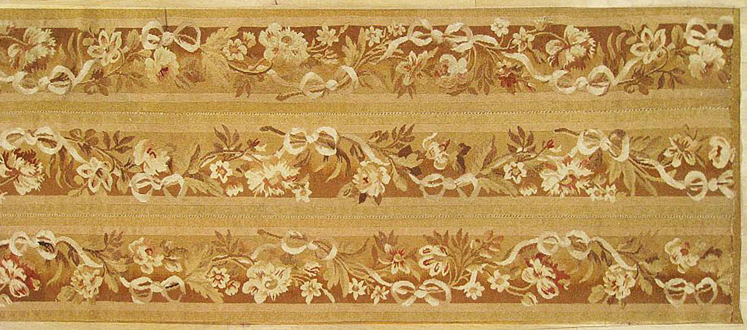 Antique French Aubusson Rug, in Runner size W/ Floral Elements In Good Condition For Sale In New York, NY