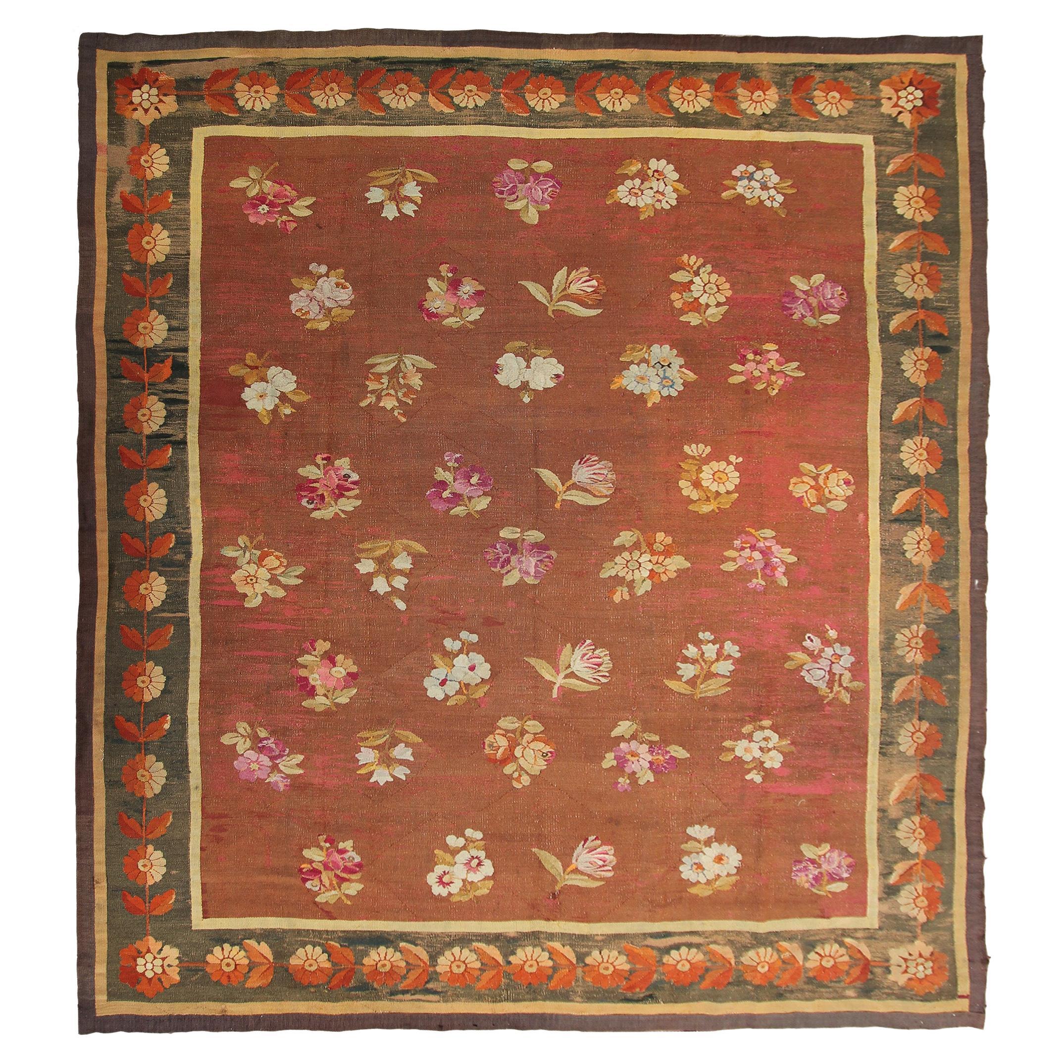 Antique French Aubusson Rug Louis Philippe Rug Overall, 1860