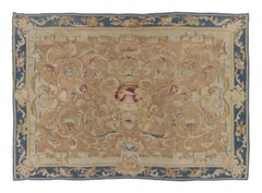 Antique French Aubusson Rug, Neoclassical Design in Gold & Blue-Rug & Kilim