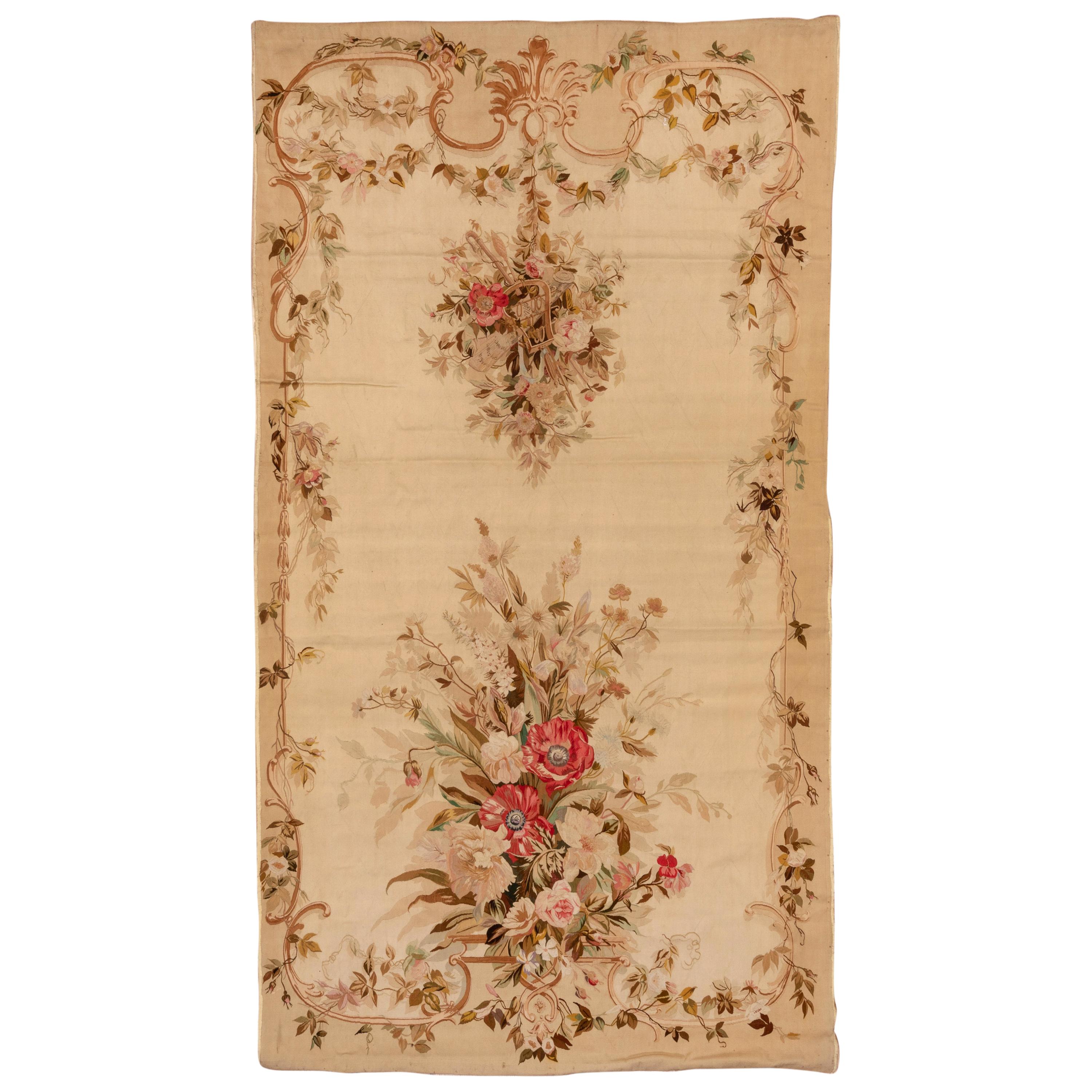 Antique French Aubusson Rug, Rare Size For Sale