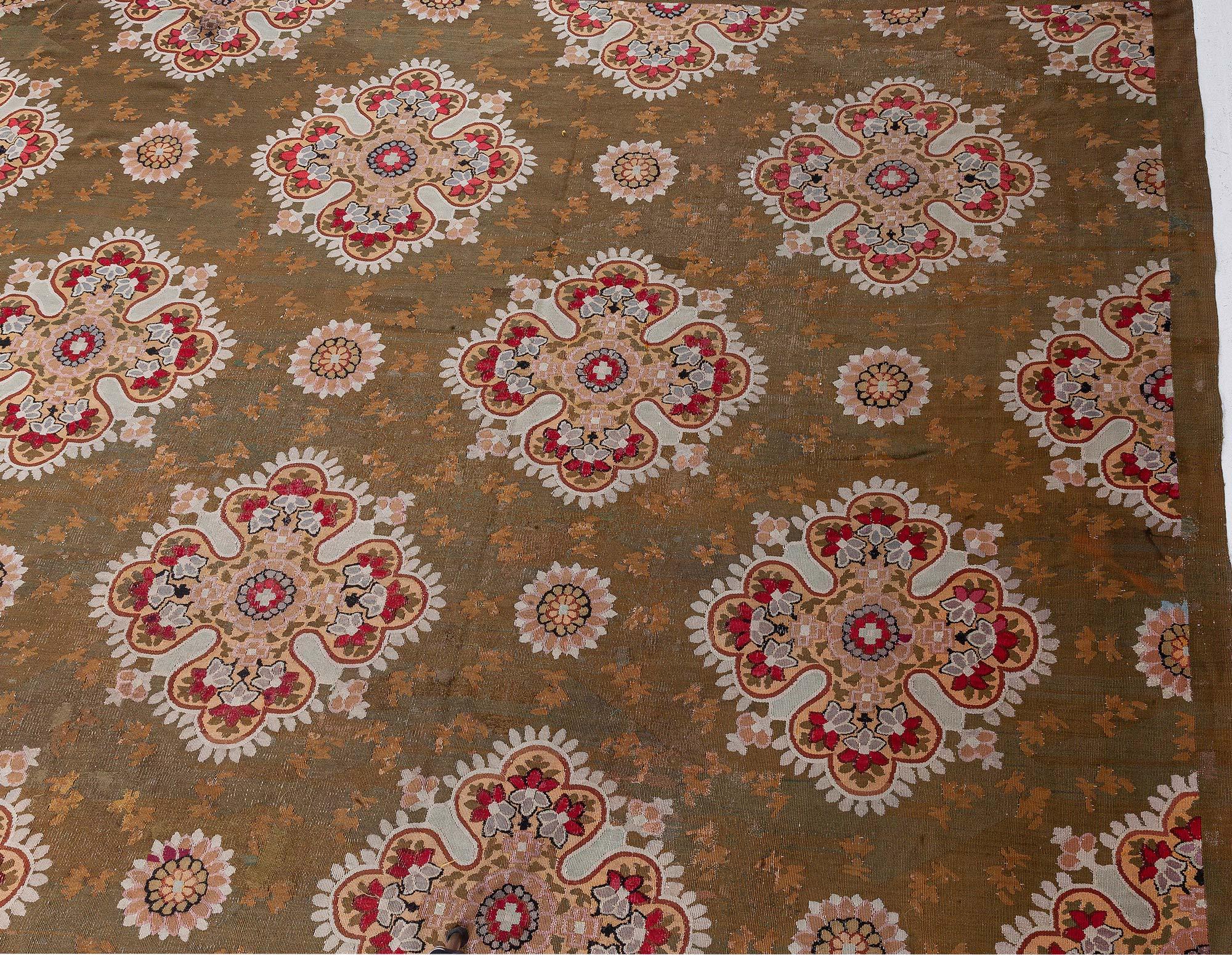 Wool Antique French Aubusson Rug (Size Adjusted) For Sale