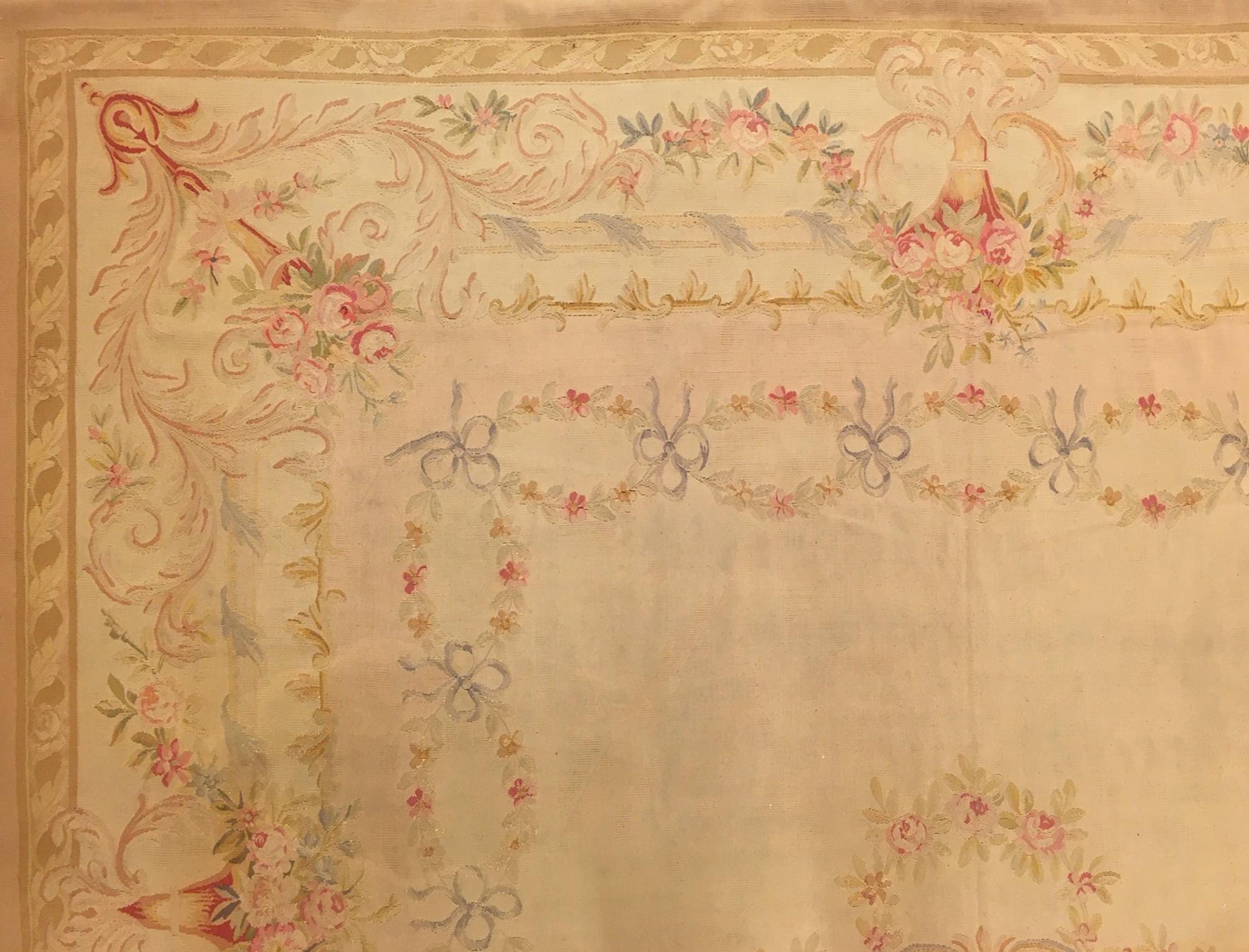 Antique French Aubusson Rug, W/ Central Medallion and Flowers For Sale 2