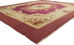 Late 19th Century Antique French Burgundy Aubusson Carpet, 09'03 X 11'03