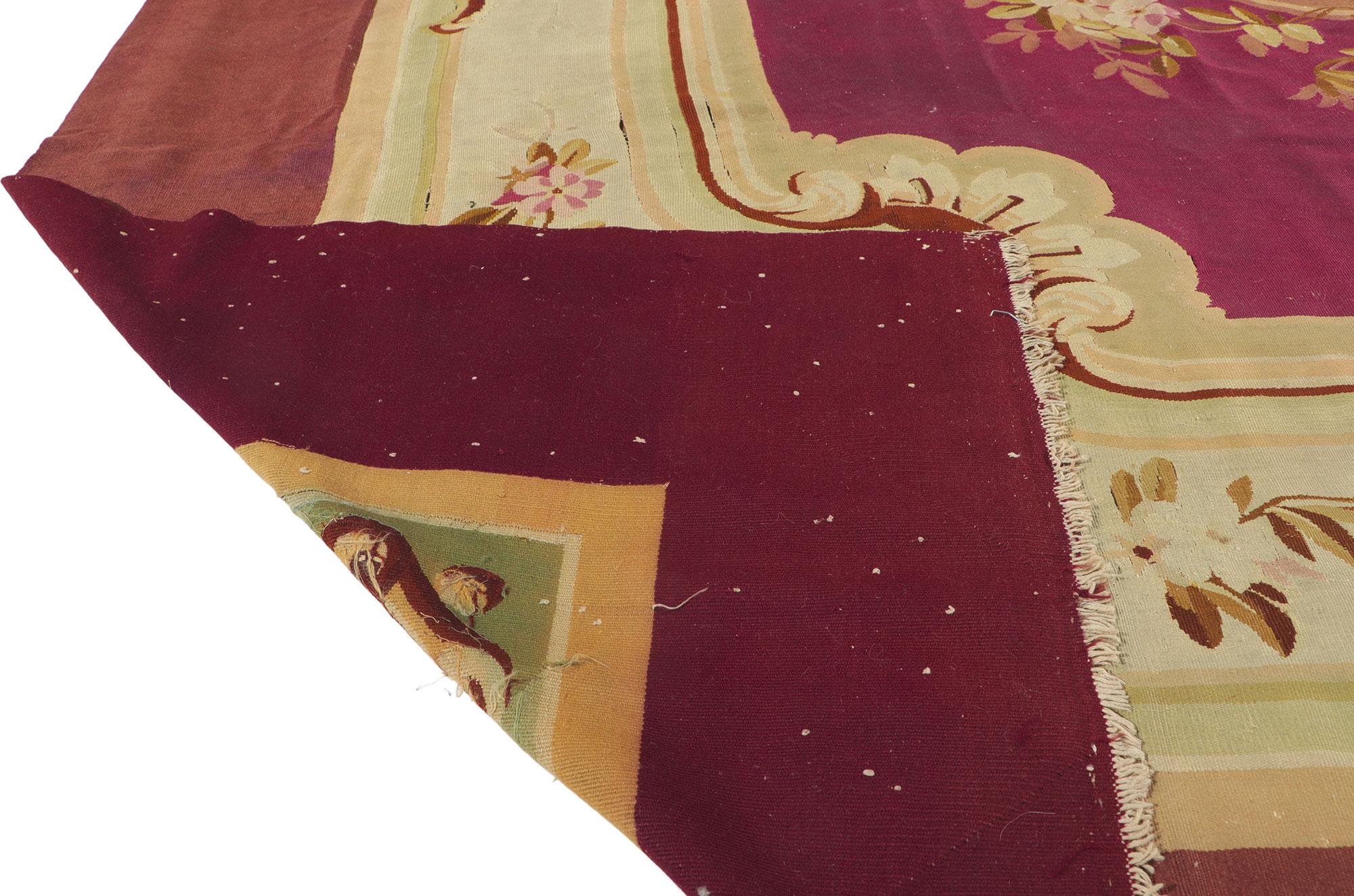 Antiker französischer Aubusson-Teppich mit Savonnerie-Rokoko-Stil im Louis XV-Stil (Handgewebt) im Angebot