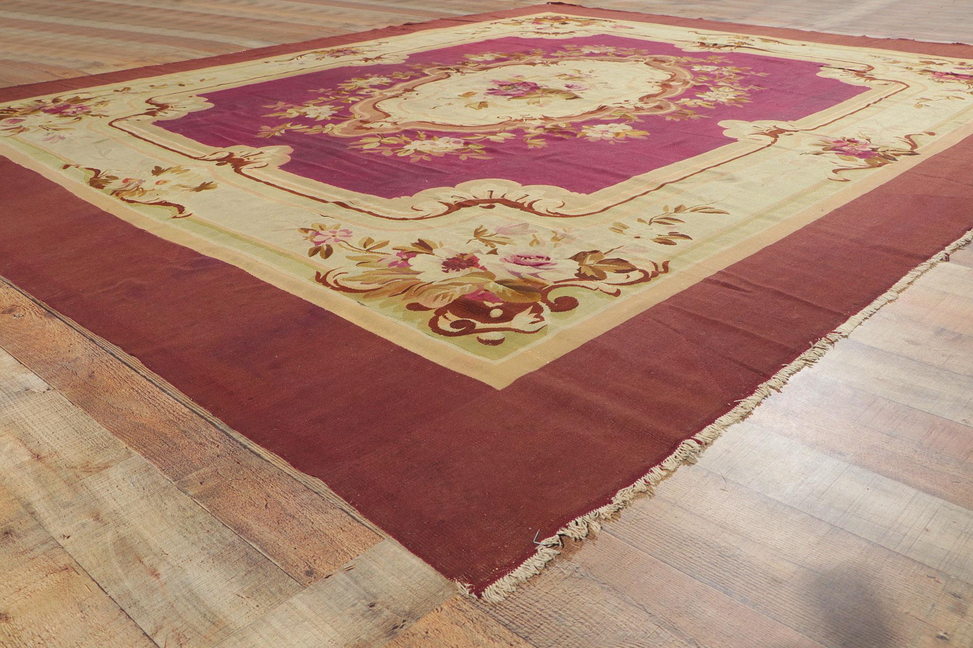 Hand-Woven Antique French Aubusson Rug with Louis XV Savonnerie Rococo Style For Sale