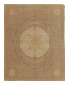 Antique French Aubusson Rug with Ornate Golden Floral Medallion - Rug & Kilim