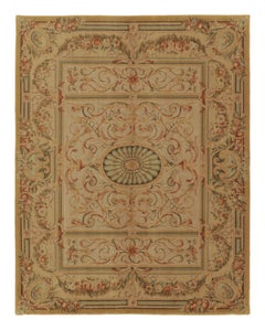 Antique French Aubusson Rug with Stately Golden Floral Medallions - Rug & Kilim