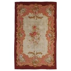 Antique French Aubusson Rug, Wool, Traditional Pinks and Reds 1900