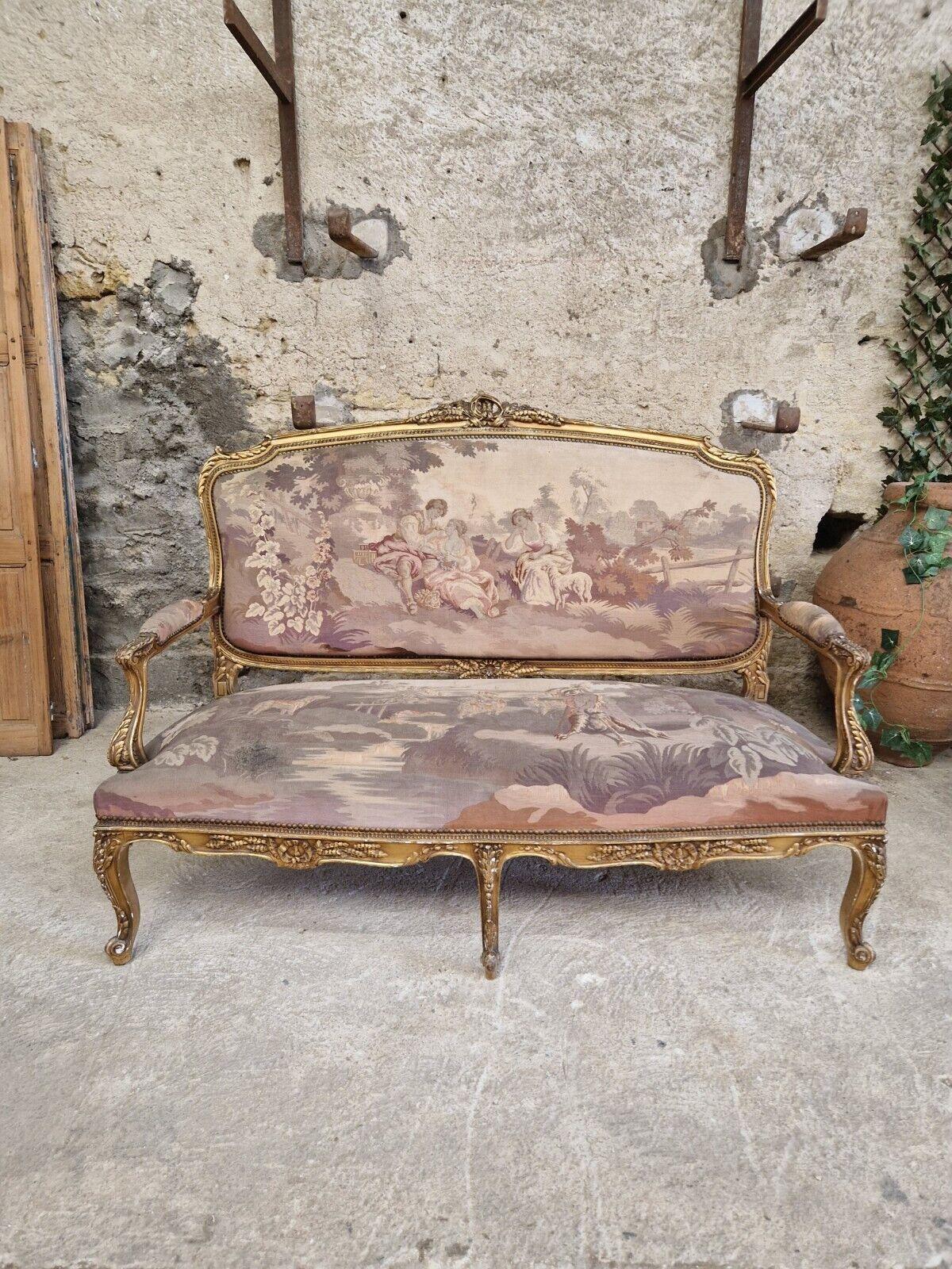 
We are delighted to offer for sale, this exquisite French Aubusson salon set is a stunning piece of antique furniture that will add elegance and charm to any room. The set includes a Louis XV giltwood sofa and a pair of armchairs, upholstered with