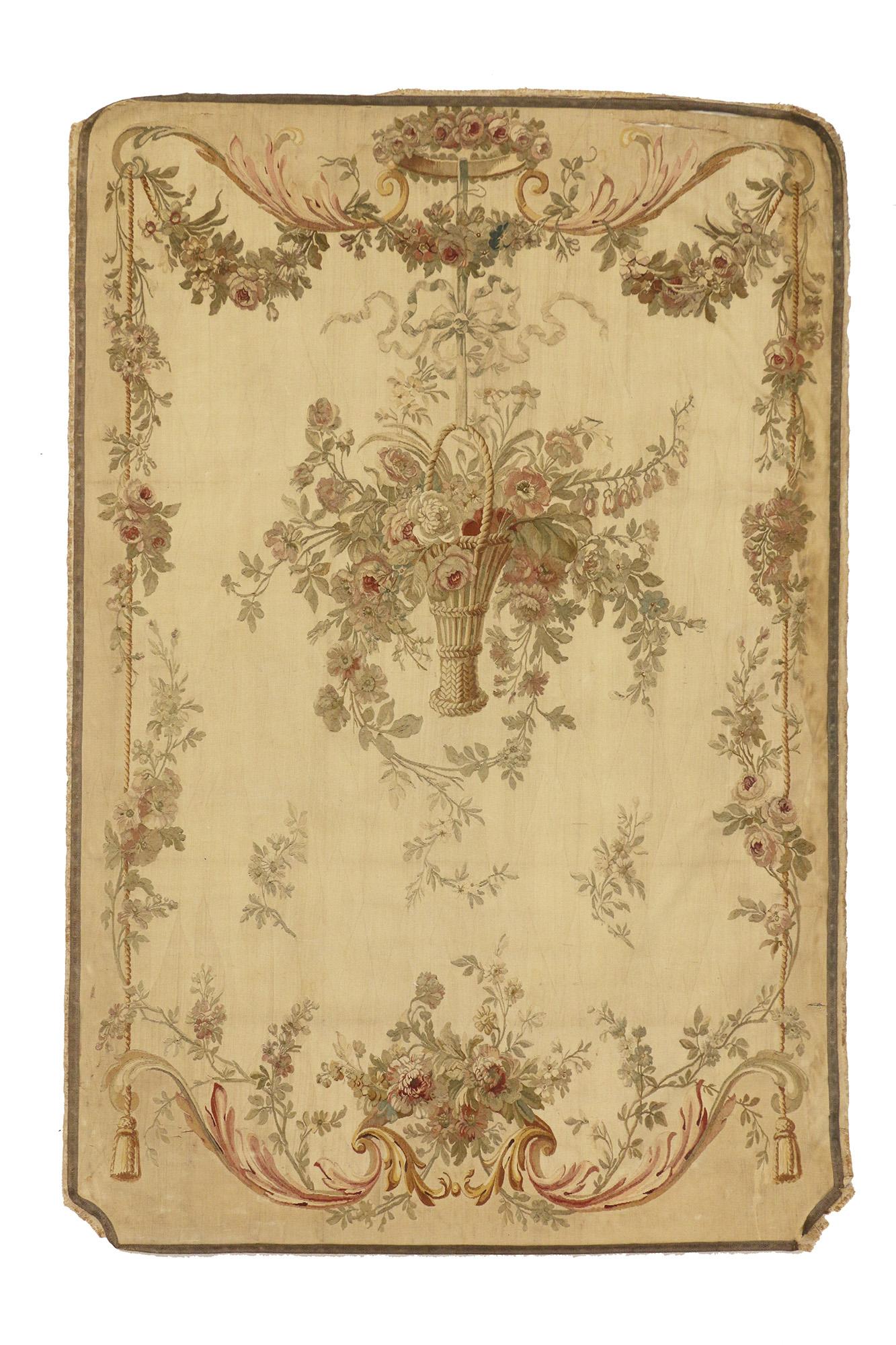 Hand-Woven 1860s Antique French Silk Aubusson Tapestry For Sale