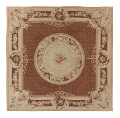Antique French Aubusson Square Rug with Floral Medallion - Rug & Kilim