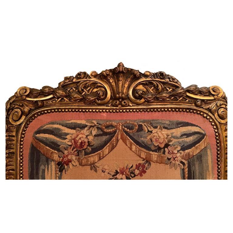 Antique French Aubusson Tapestry and Carved Gilt Wood 3 Panel Foldes Screen, CIRCA 1865-1885.