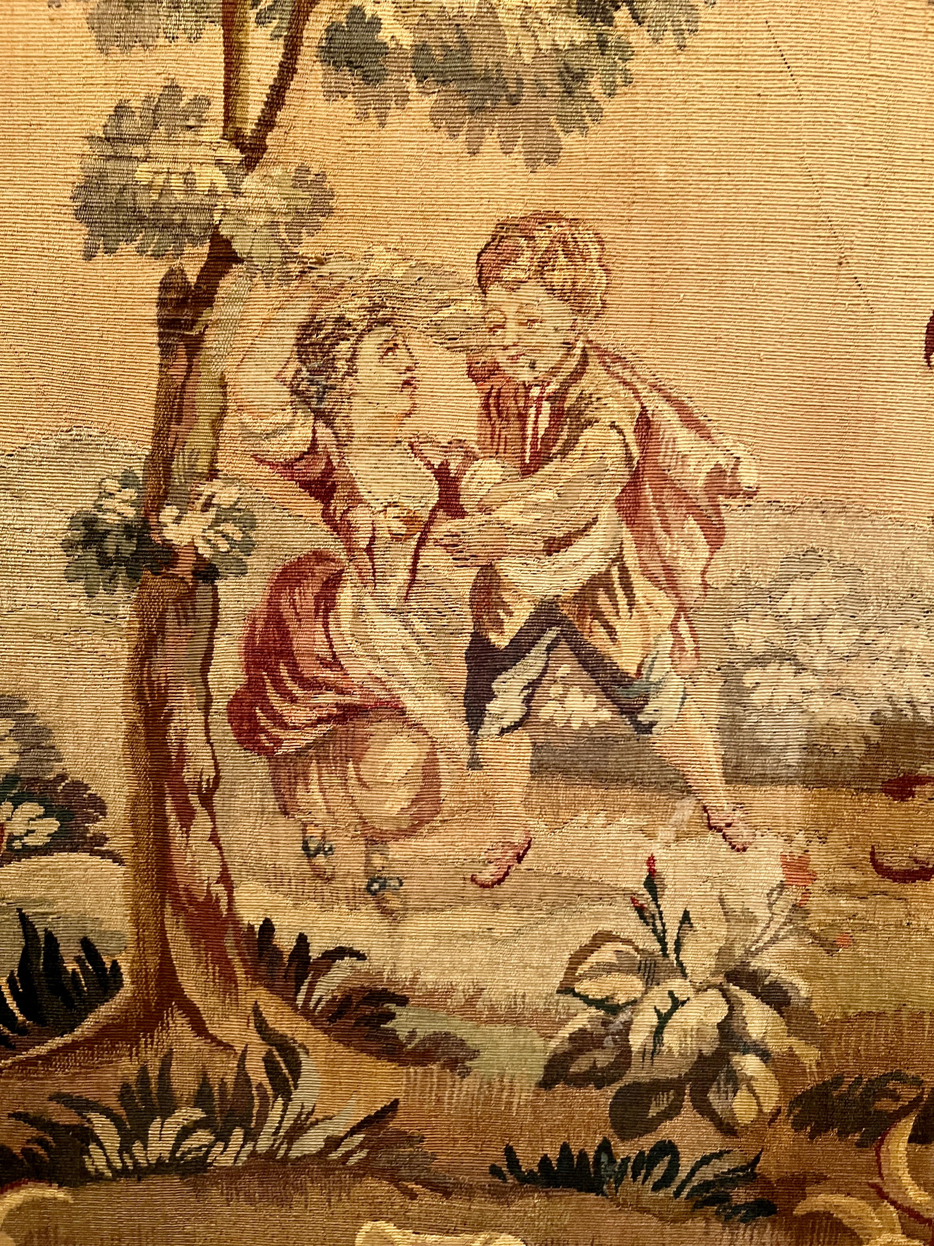 XIX secolo Antique French Aubusson Tapestry 3 Panel Foldes Screen, CIRCA 1865-1885. in vendita