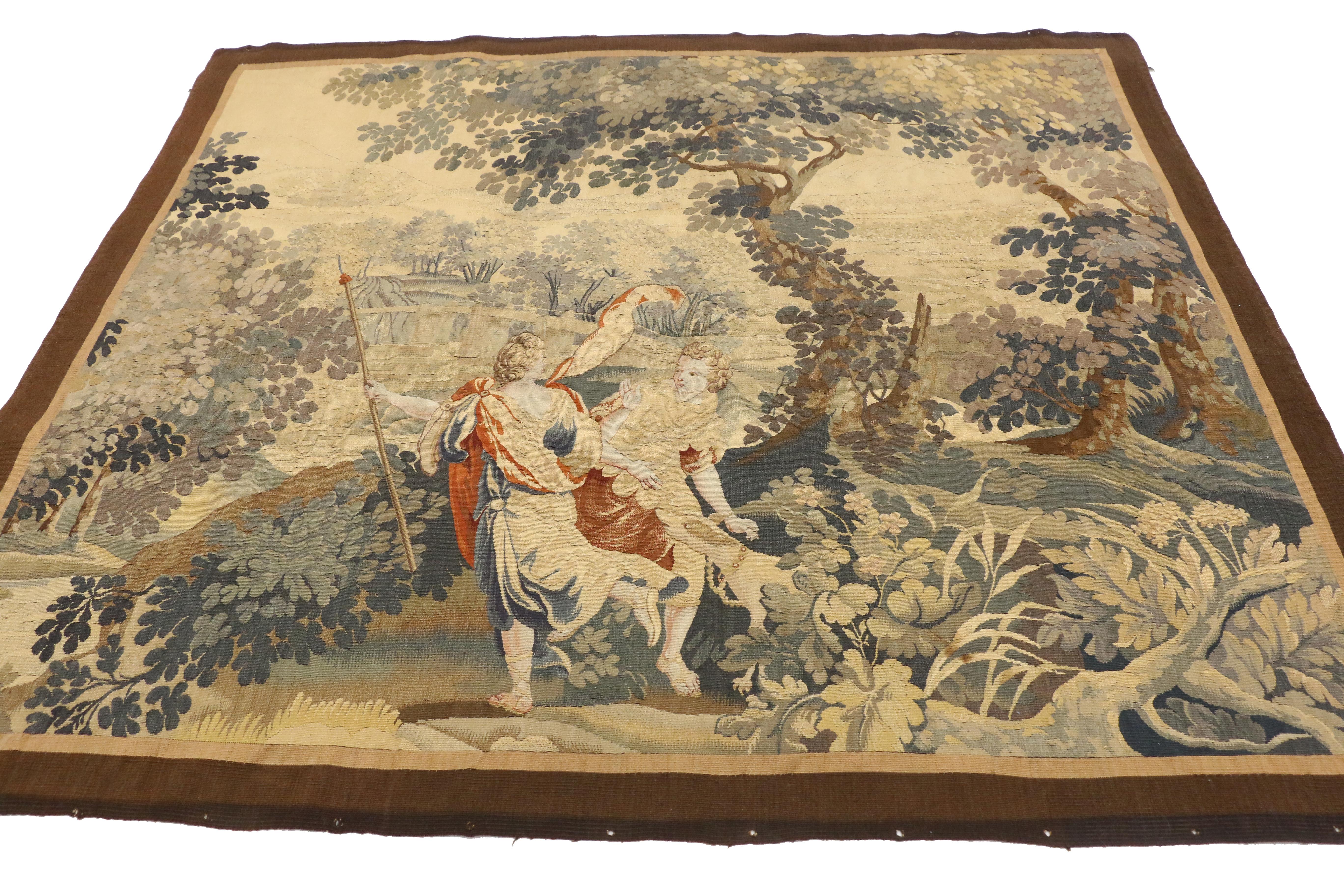 19th Century Antique Flemish Mythological Tapestry, Medieval Baroque Wall Hanging