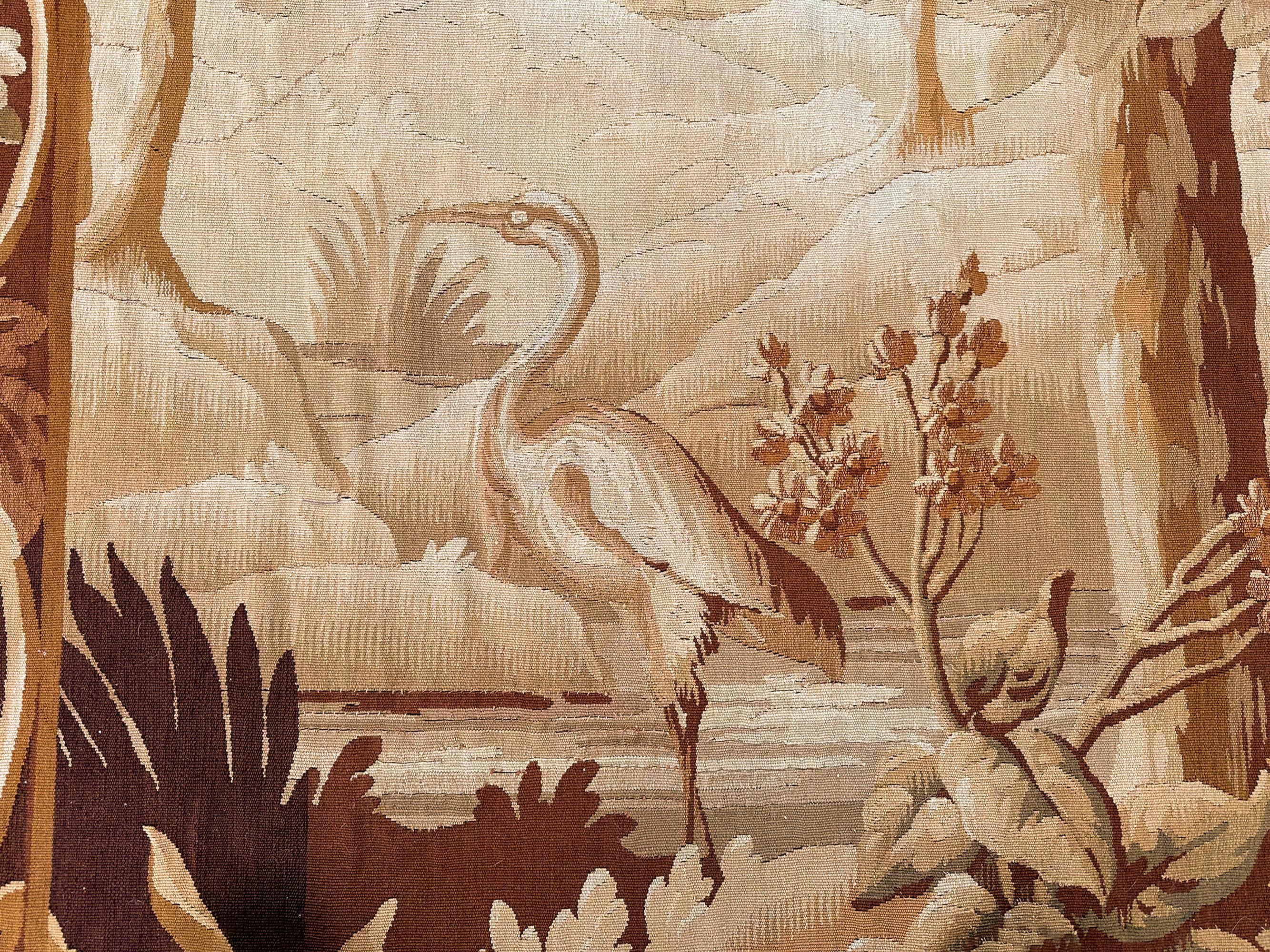 Antique French Aubusson Tapestry Birds Wool & Silk Large 5x9ft 148x280cm 1900 For Sale 4