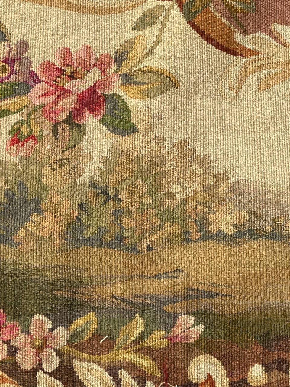 Antique french Aubusson tapestry for Cushion Chair Cover For Sale 3