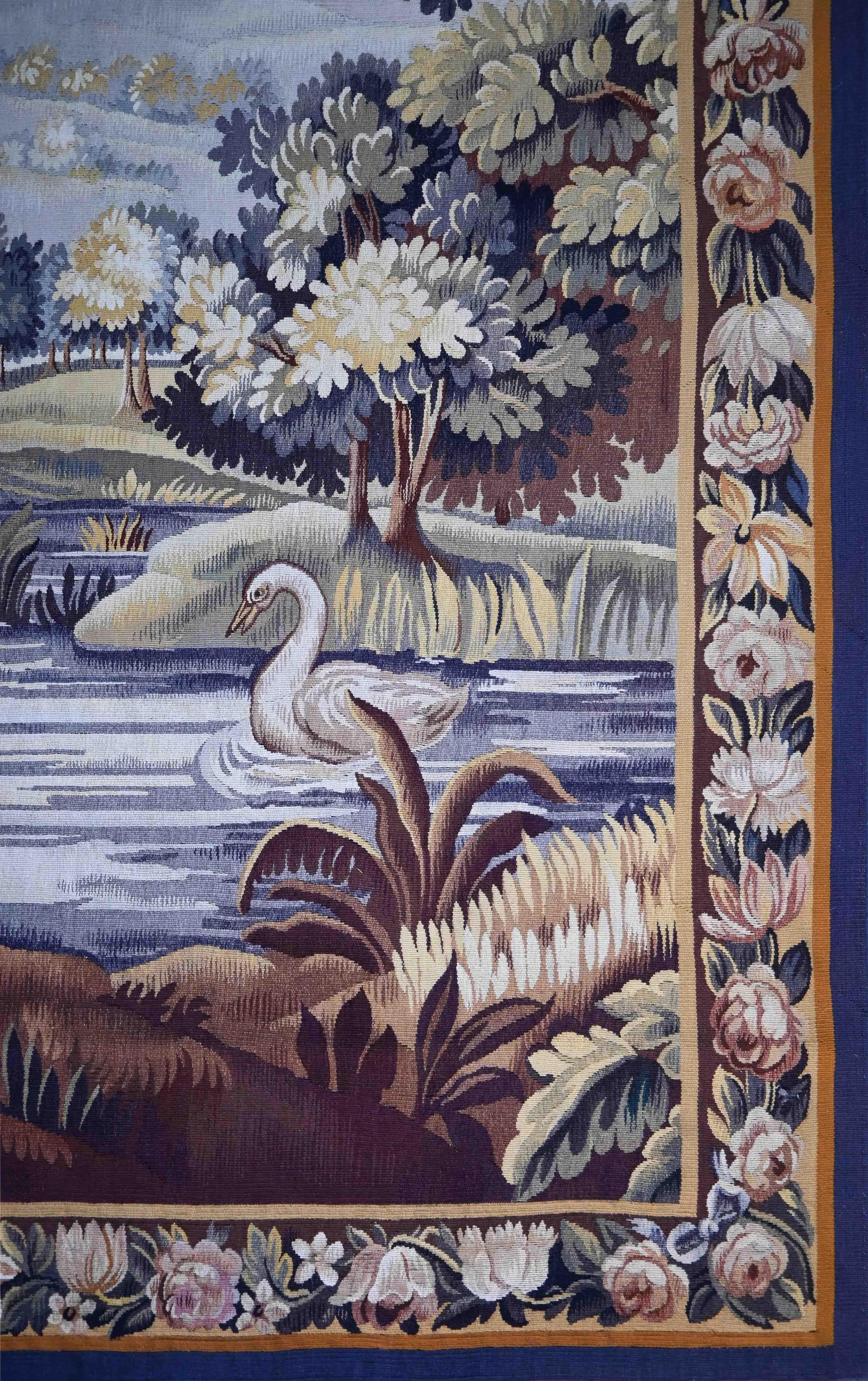 Antiker französischer Aubusson-Wandteppich, Greenery 19. Jahrhundert - W1m84xH2m20 - N° 1465 (Handgewebt) im Angebot