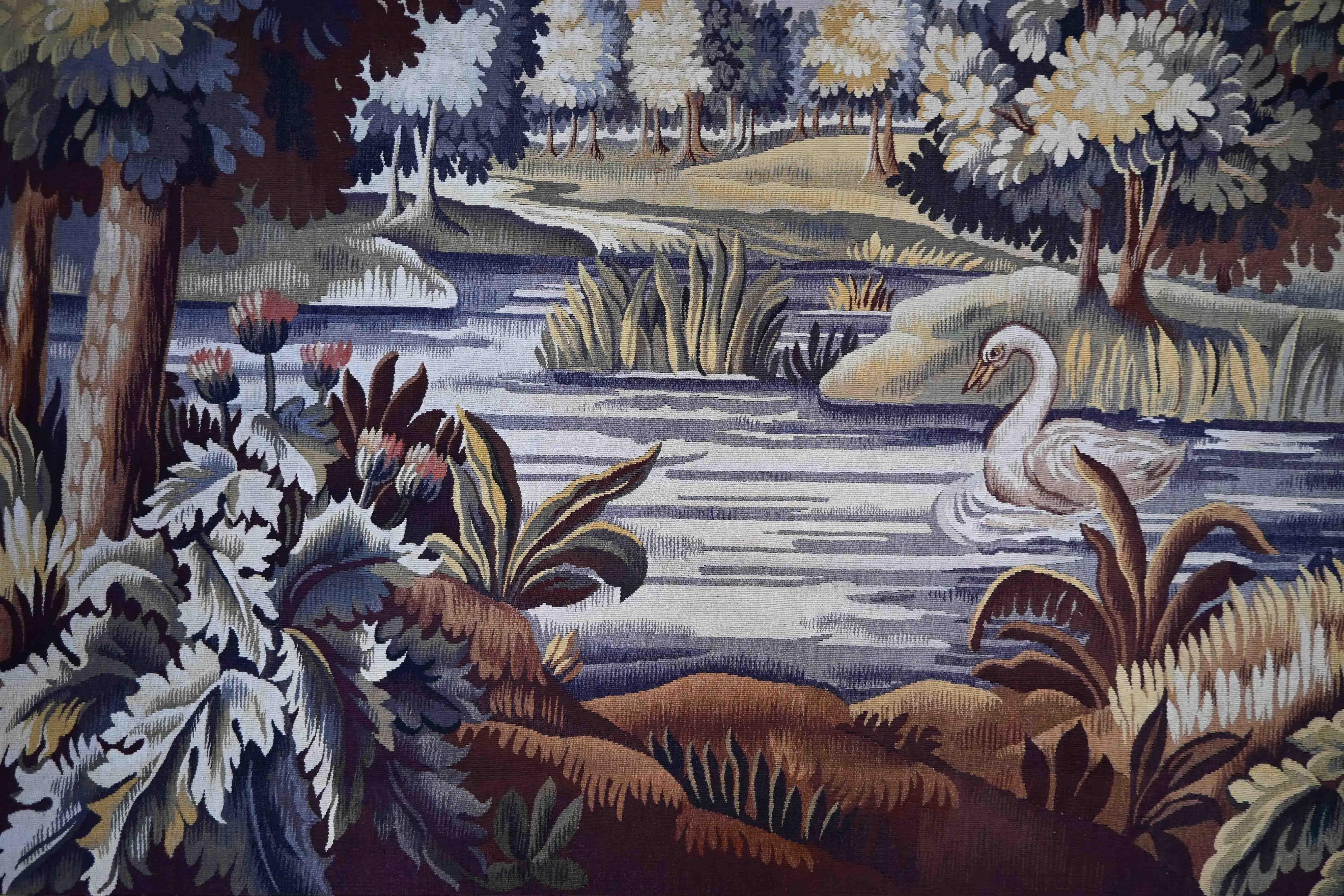 Antiker französischer Aubusson-Wandteppich, Greenery 19. Jahrhundert - W1m84xH2m20 - N° 1465 (Wolle) im Angebot
