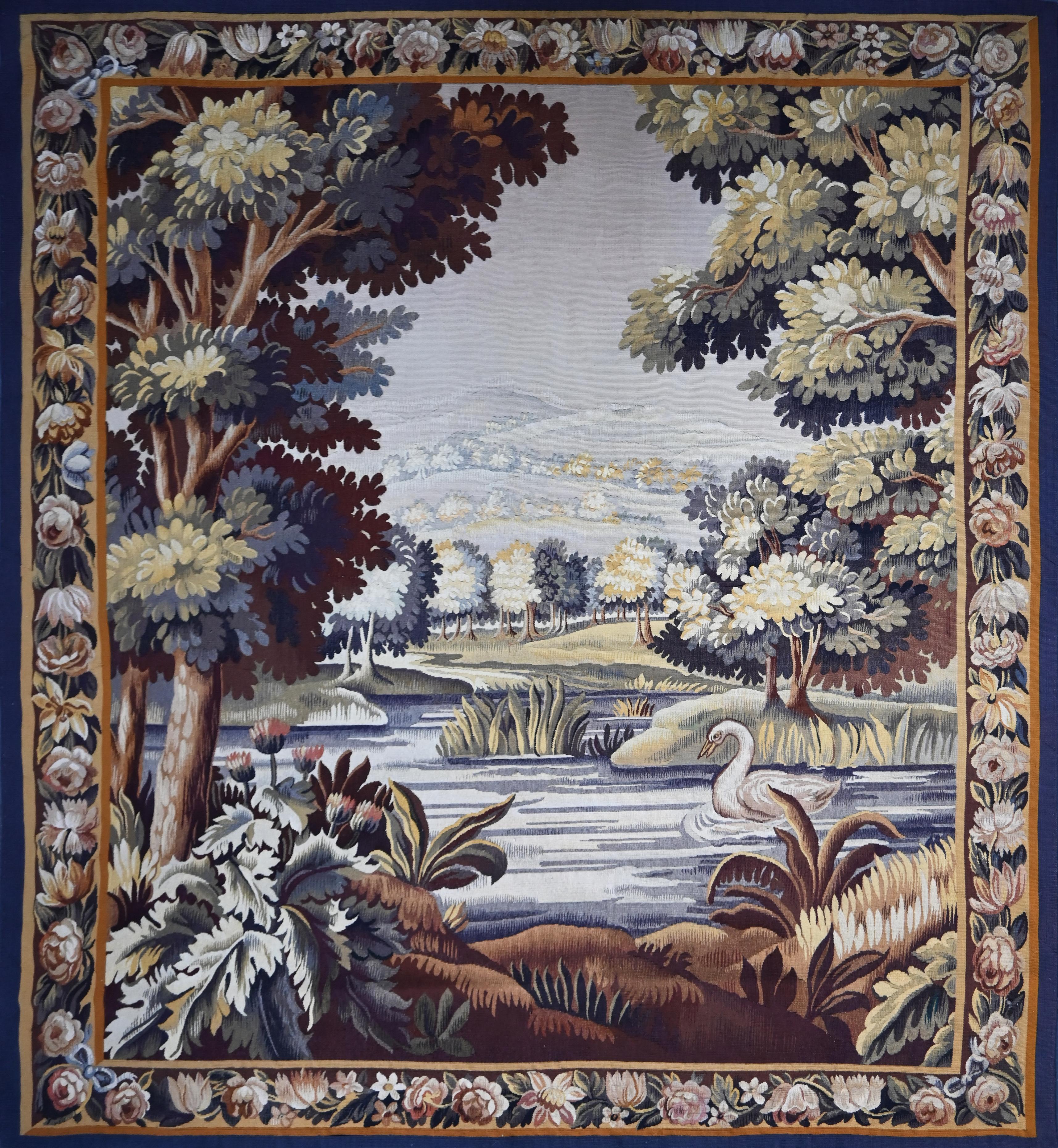 Antiker französischer Aubusson-Wandteppich, Greenery 19. Jahrhundert - W1m84xH2m20 - N° 1465 im Angebot 2