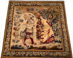 Antique French Aubusson Tapestry Hermes Mercury Wool & Silk Square 6x6 176x178cm