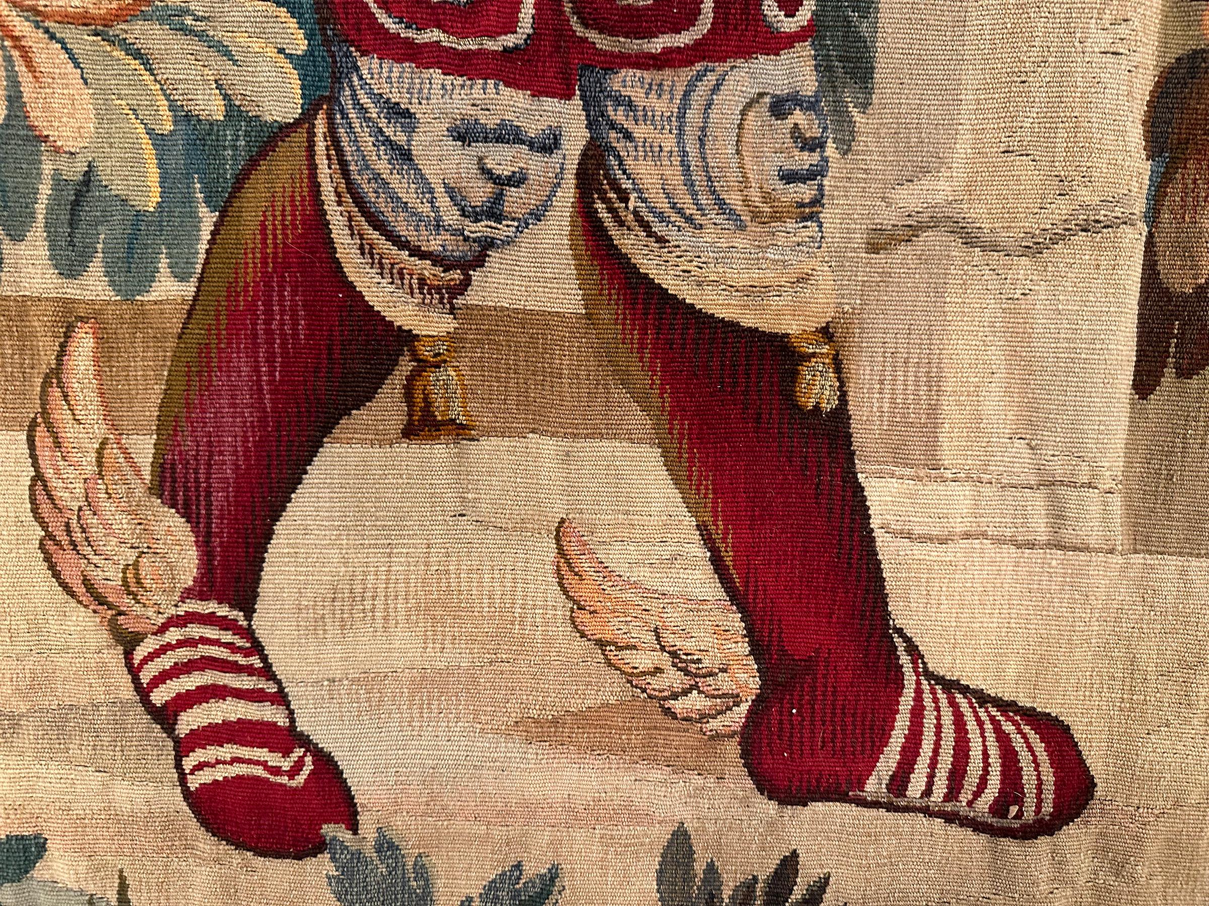 Antique French Aubusson Tapestry Hermes Mercury Wool & Silk Square 6x6 176x178cm For Sale 3