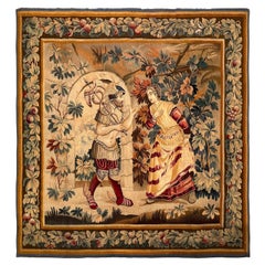 Antique French Aubusson Tapestry Hermes Mercury Wool & Silk Square 6x6 176x178cm