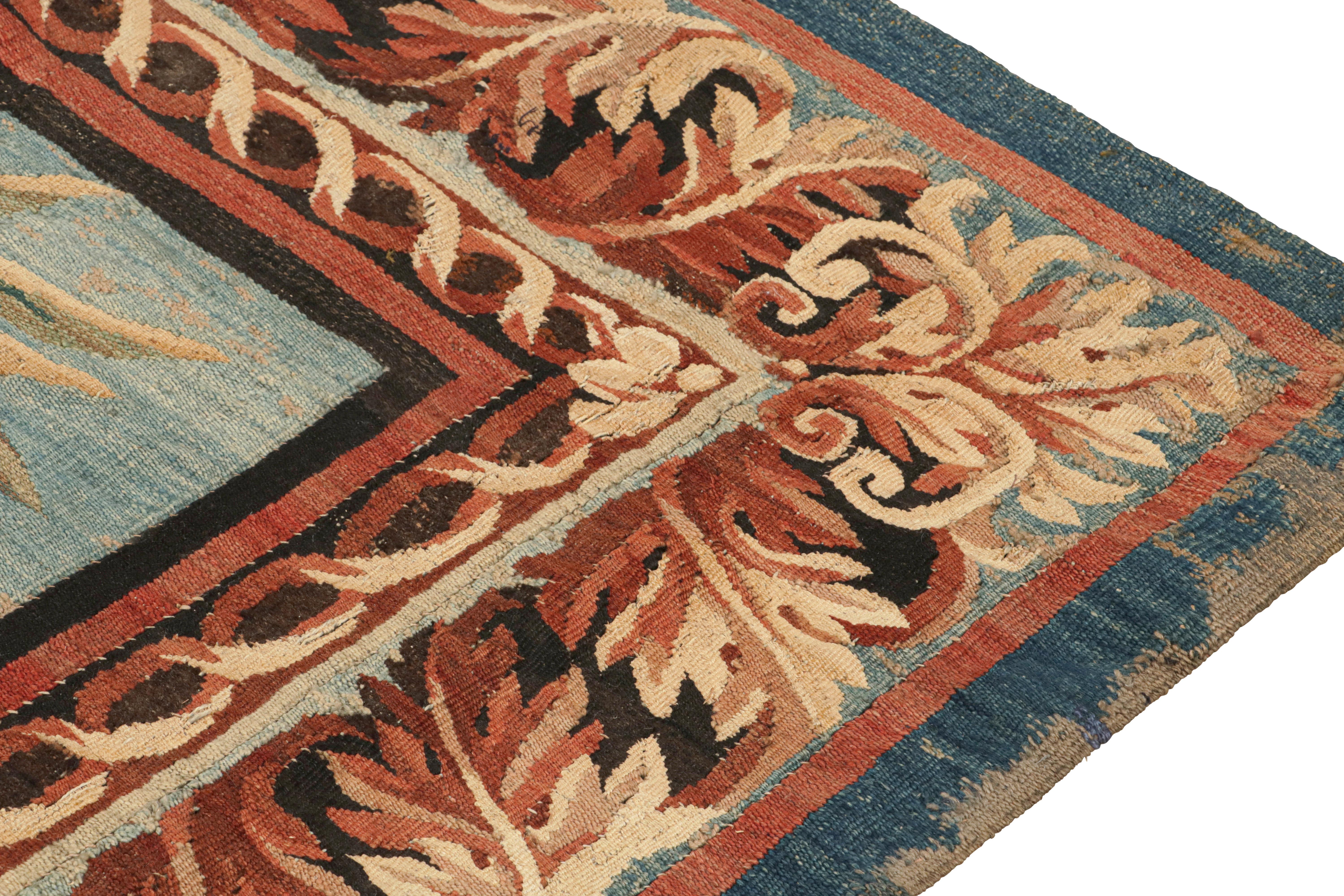 Antique French Aubusson Tapestry in Beige and Blue Pictorial rug by Rug & Kilim For Sale 1