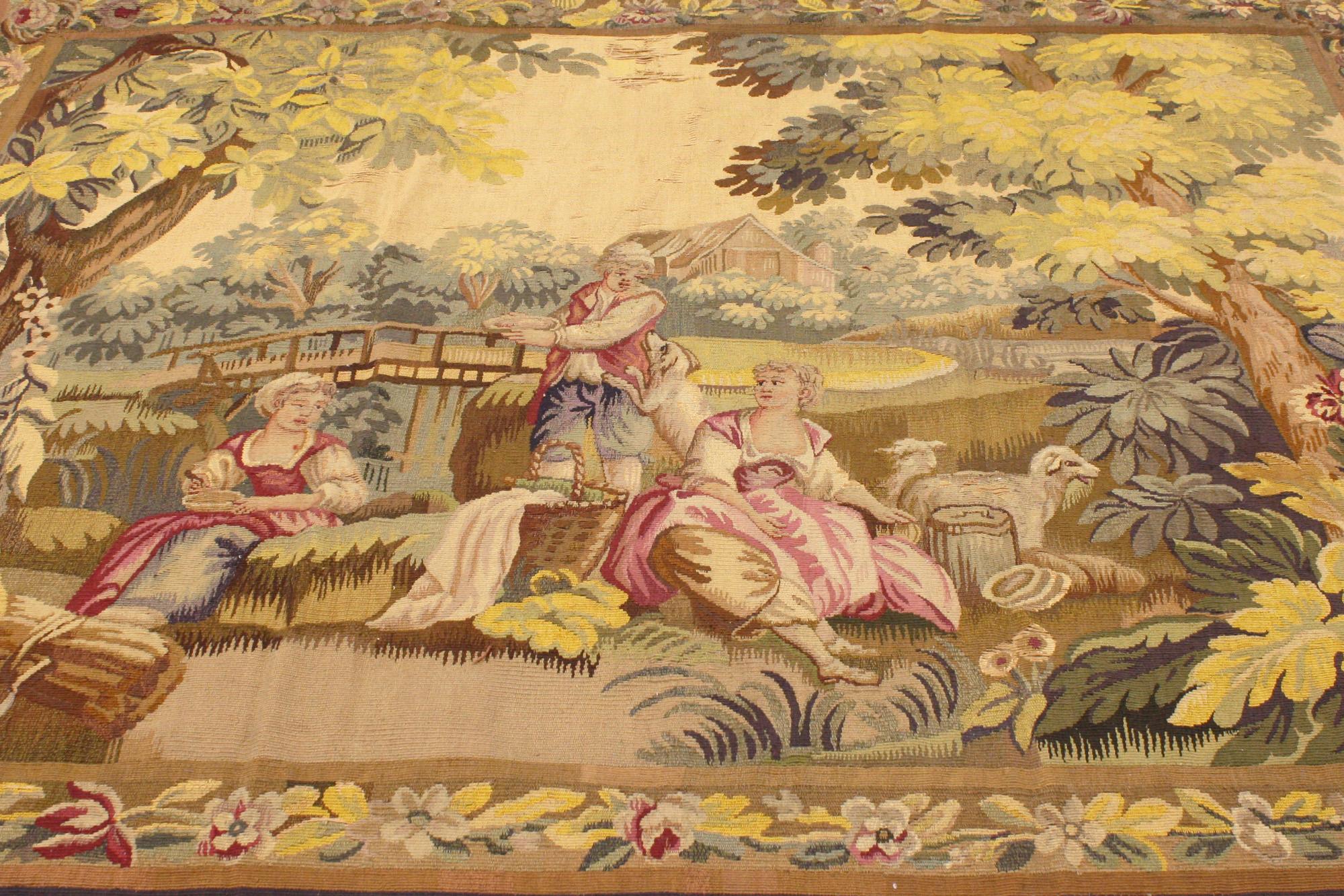 Tapiz de Aubusson francés de finales del siglo XIX inspirado en François Boucher Tejido a mano en venta