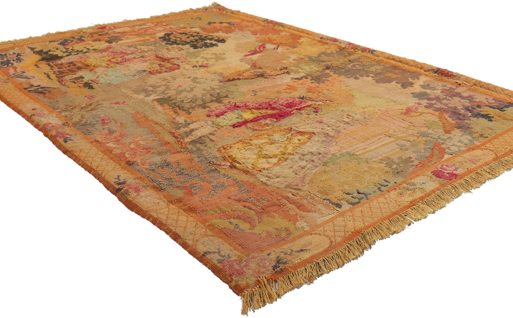 78421 Antiker französischer Aubusson-Wandteppich des späten 19. Jahrhunderts, 03'11 x 05'05. Dieser antike französische Wandteppich, der mit lyrischer Finesse in den berühmten Ateliers von Aubusson im späten 19. Jahrhundert gewebt wurde, beschwört