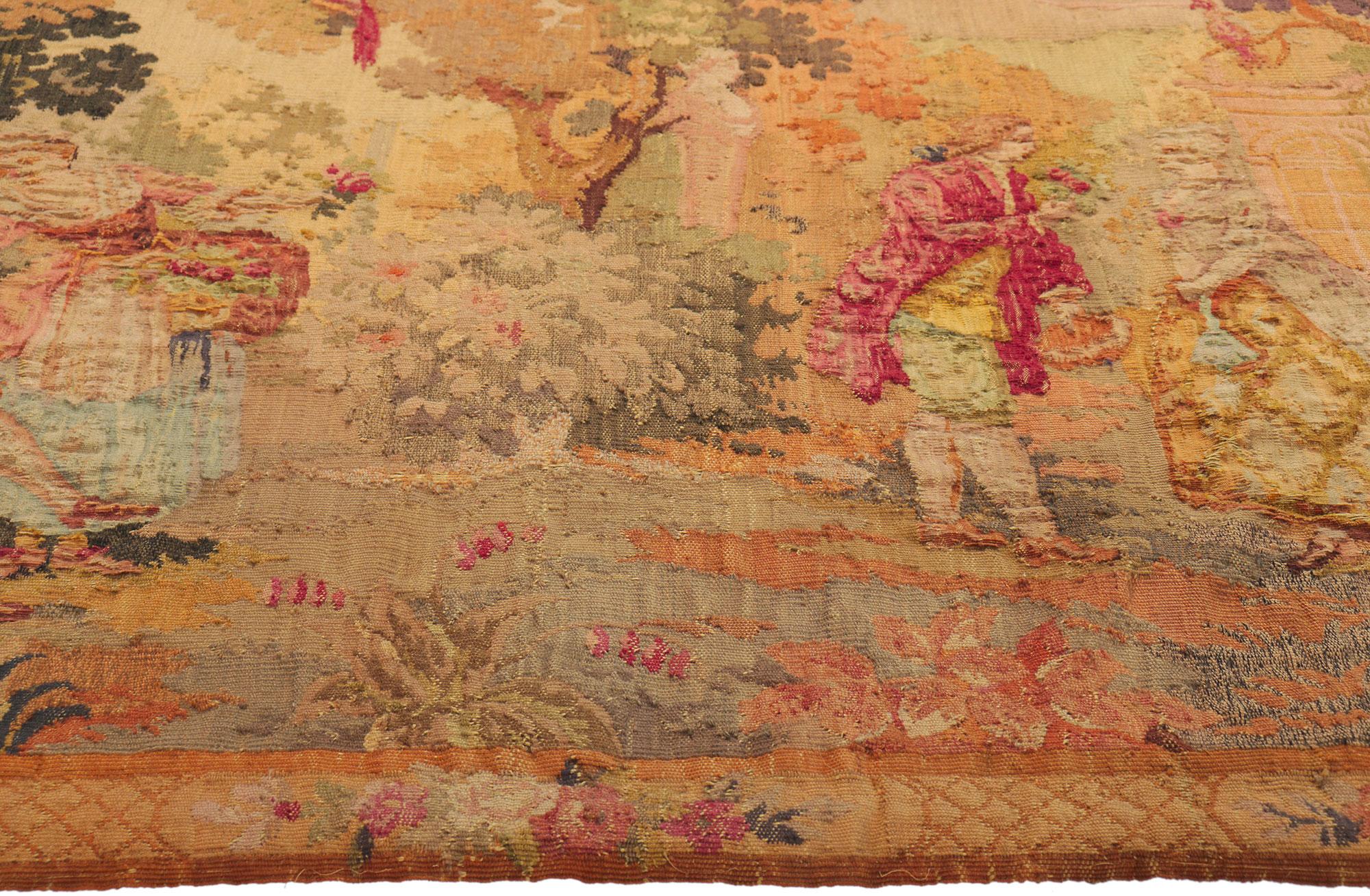 Französischer Aubusson-Wandteppich des späten 19. Jahrhunderts mit Louis XV.-Stil im Zustand „Starke Gebrauchsspuren“ im Angebot in Dallas, TX