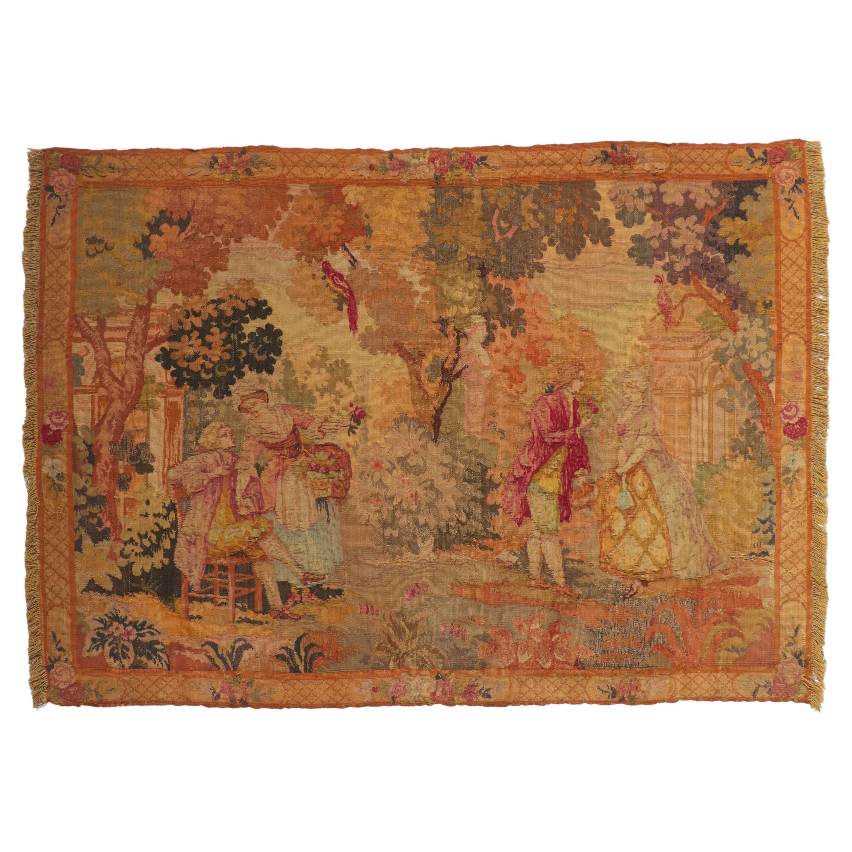 Antique French Aubusson Tapestry Inspired by Francois Boucher