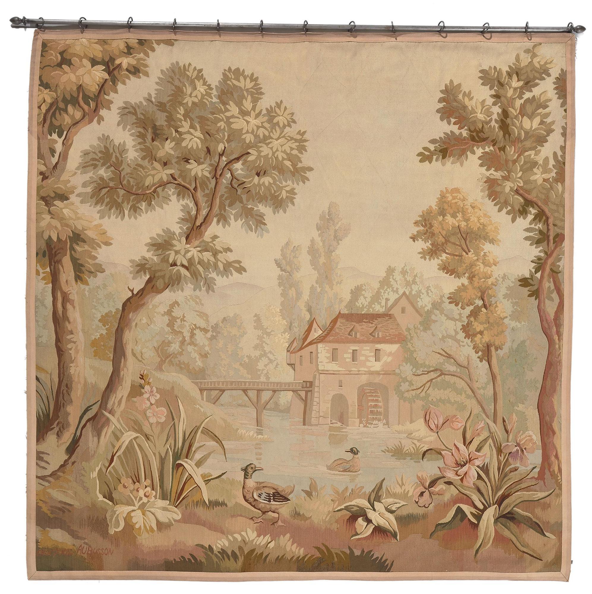 Antique French Aubusson Tapestry Inspired by Paysage Avec Moulin à Eau For Sale 4