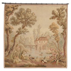 Antique French Aubusson Tapestry Inspired by Paysage Avec Moulin à Eau