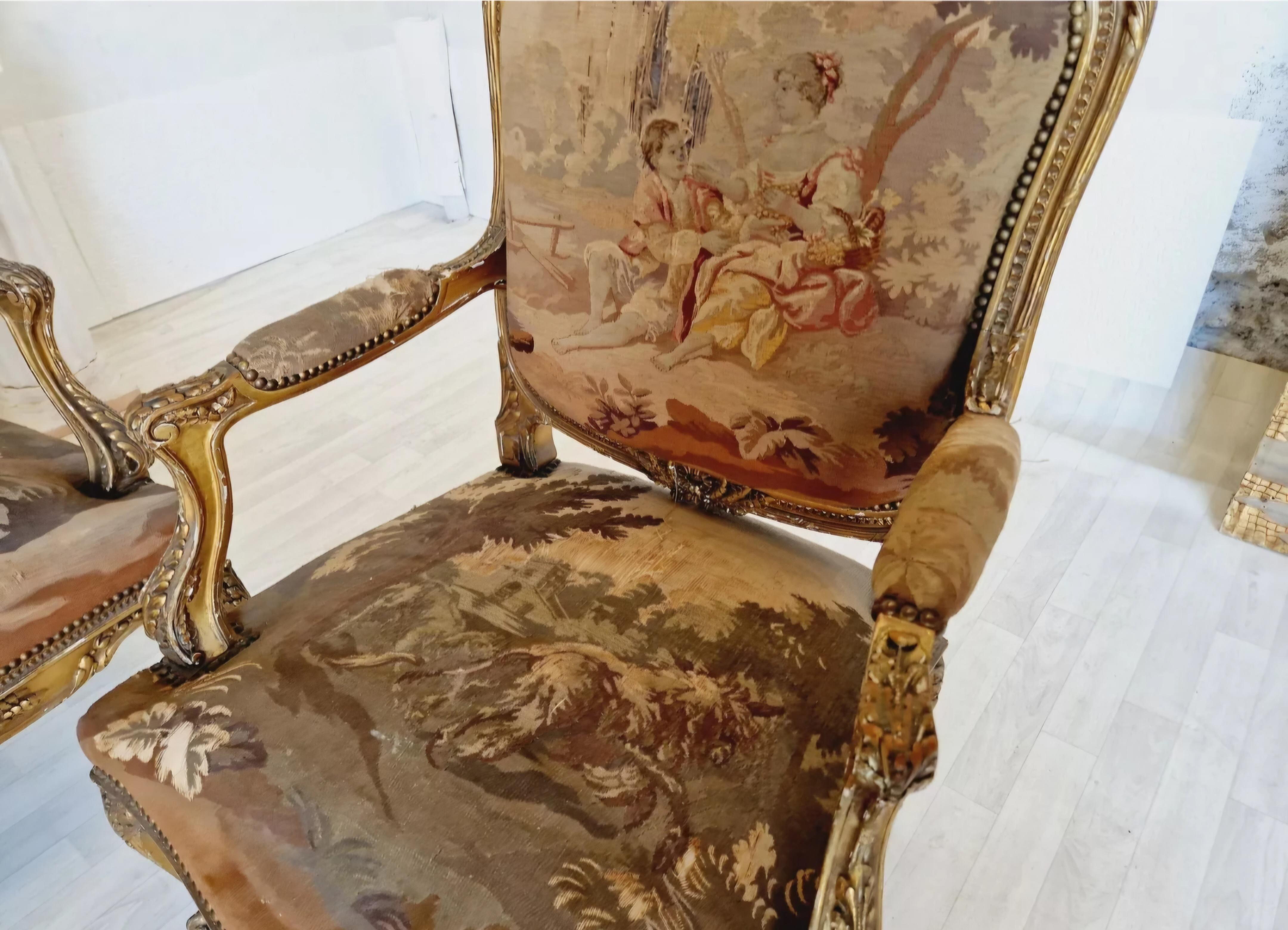 Ensemble de salon français ancien en tapisserie d'Aubusson Louis XV en vente 4